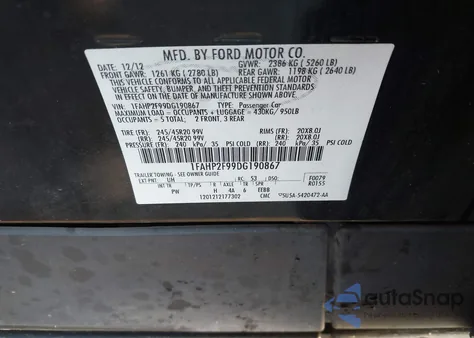 2013 Ford Taurus Limited из США, поврежденный, VIN 1FAHP2F99DG190867